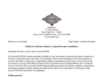 Cell Phone Policy Spanish Alt Text