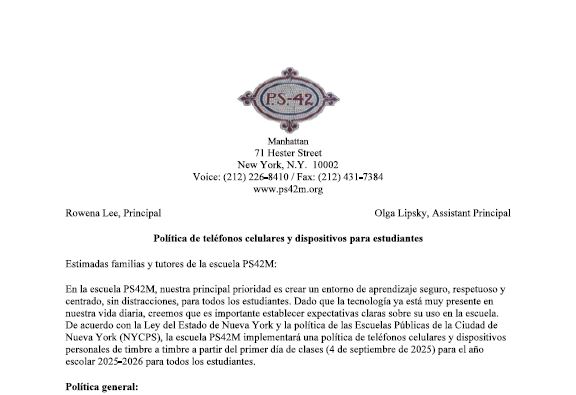 Cell Phone Policy Spanish Alt Text